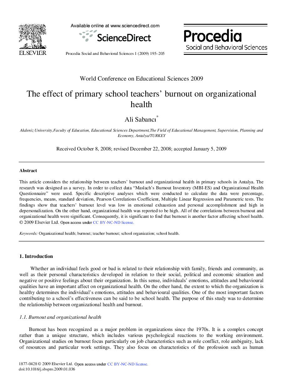 The effect of primary school teachers’ burnout on organizational health