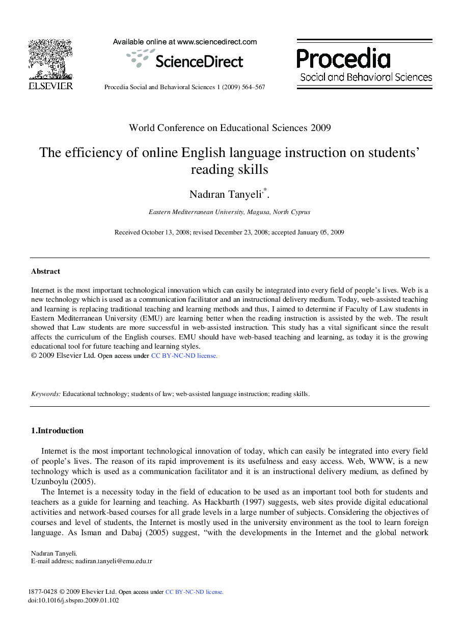 The efficiency of online English language instruction on students’ reading skills 