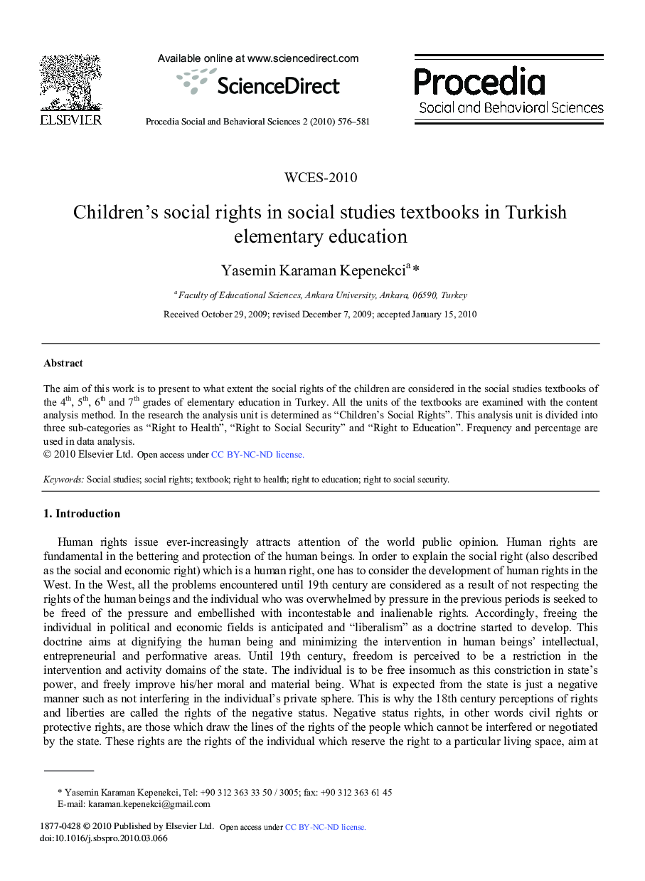 Children's social rights in social studies textbooks in Turkish elementary education