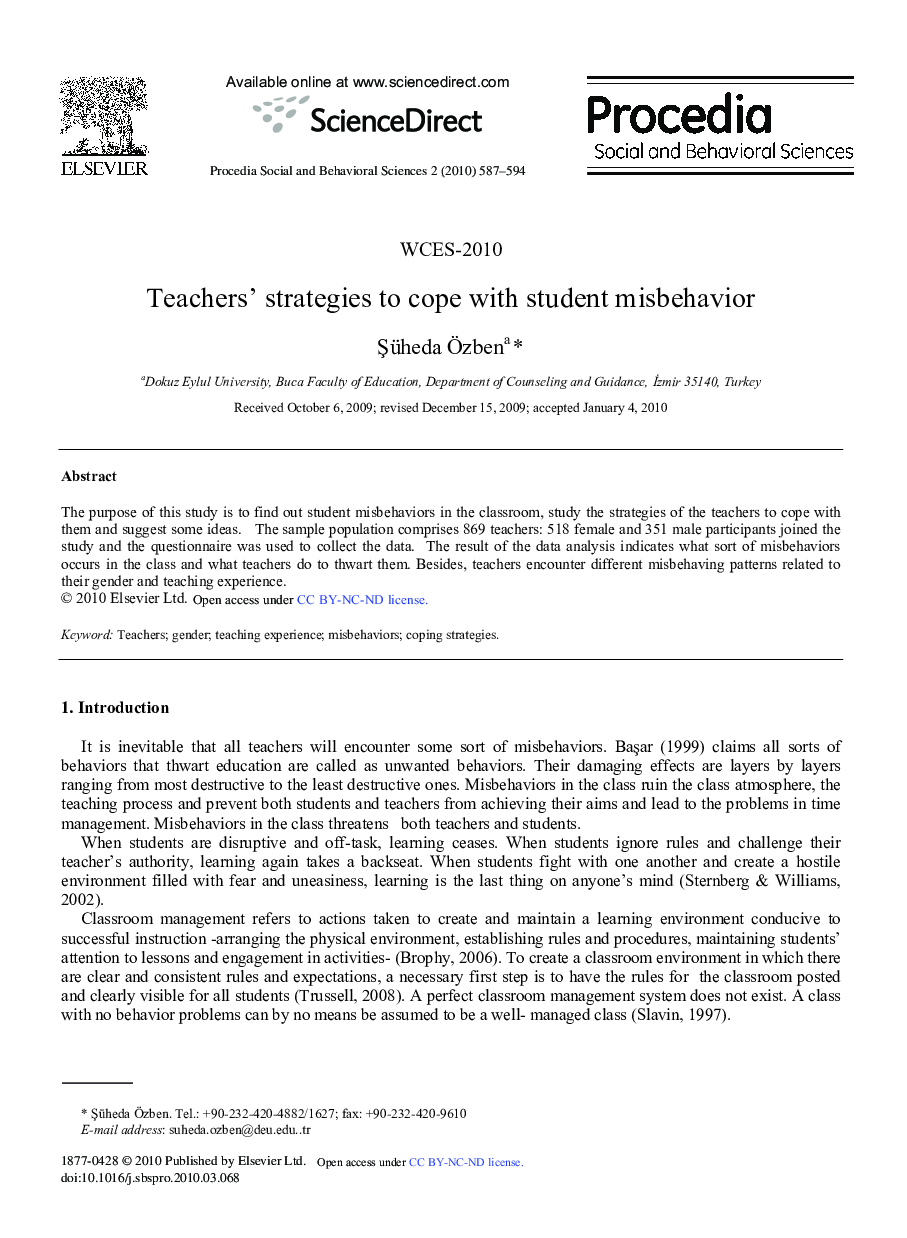 Teachers’ strategies to cope with student misbehavior