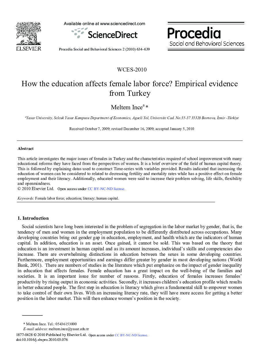 How the education affects female labor force? Empirical evidence from Turkey