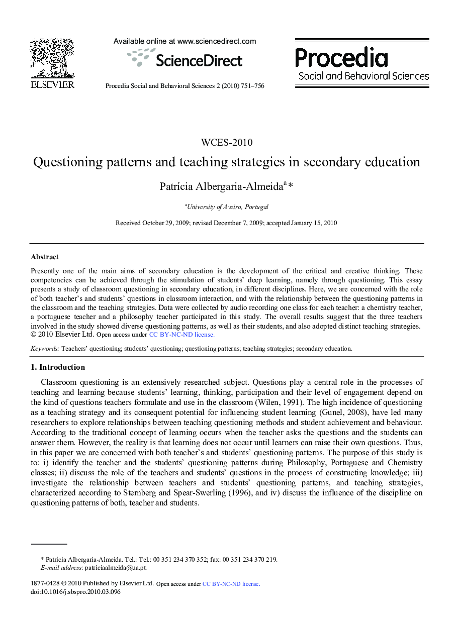 Questioning patterns and teaching strategies in secondary education