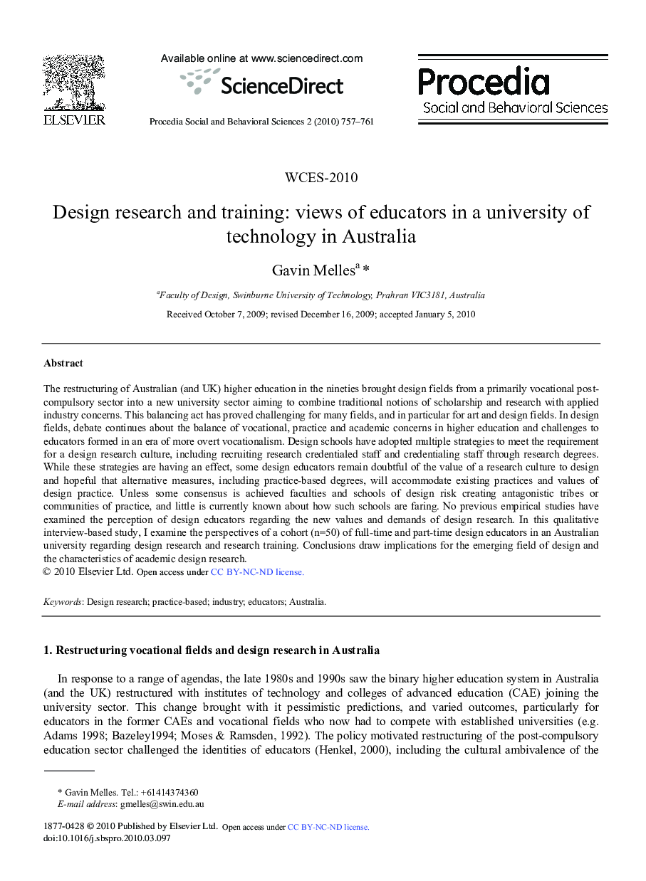 Design research and training: views of educators in a university of technology in Australia