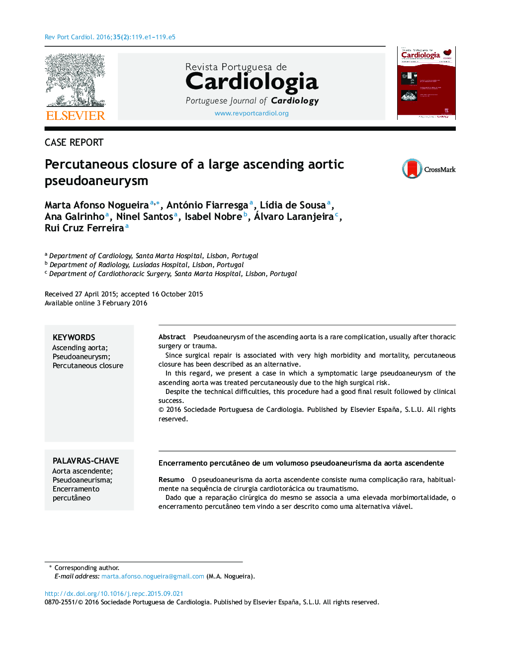 Percutaneous closure of a large ascending aortic pseudoaneurysm