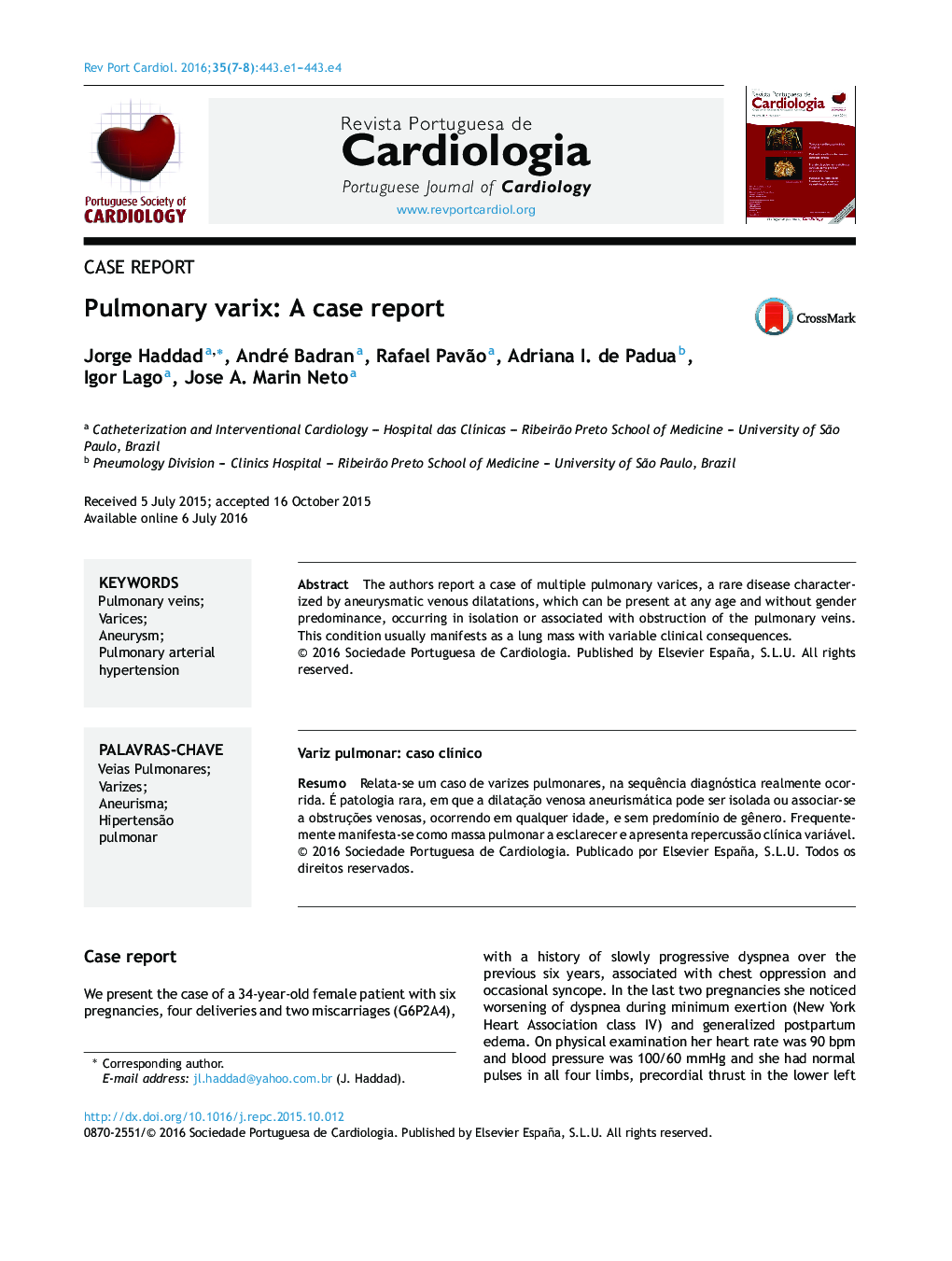 Pulmonary varix: A case report