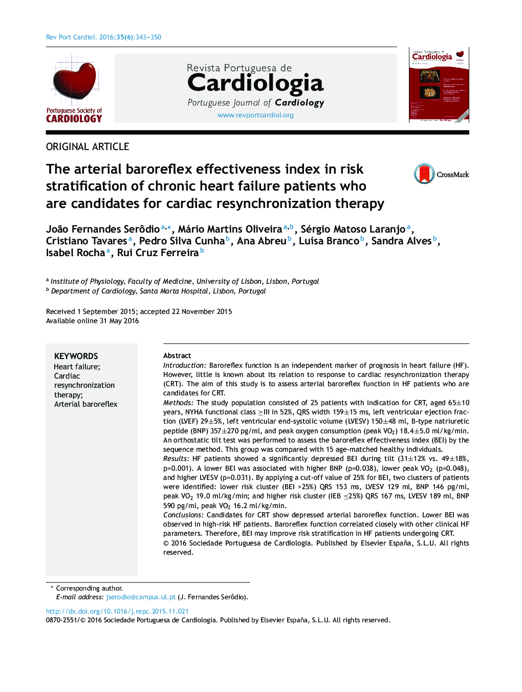 The arterial baroreflex effectiveness index in risk stratification of chronic heart failure patients who are candidates for cardiac resynchronization therapy
