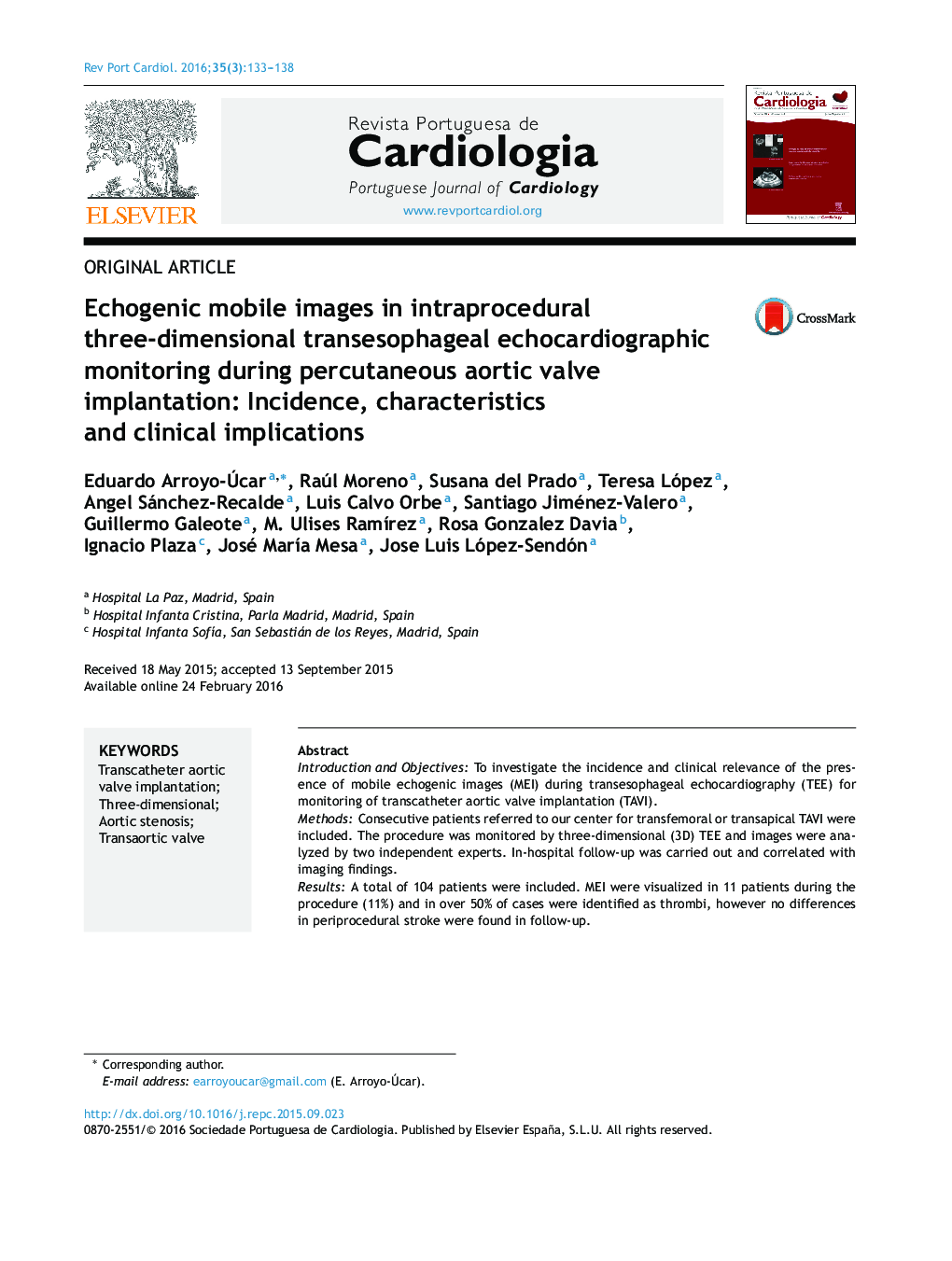 Echogenic mobile images in intraprocedural three-dimensional transesophageal echocardiographic monitoring during percutaneous aortic valve implantation: Incidence, characteristics and clinical implications