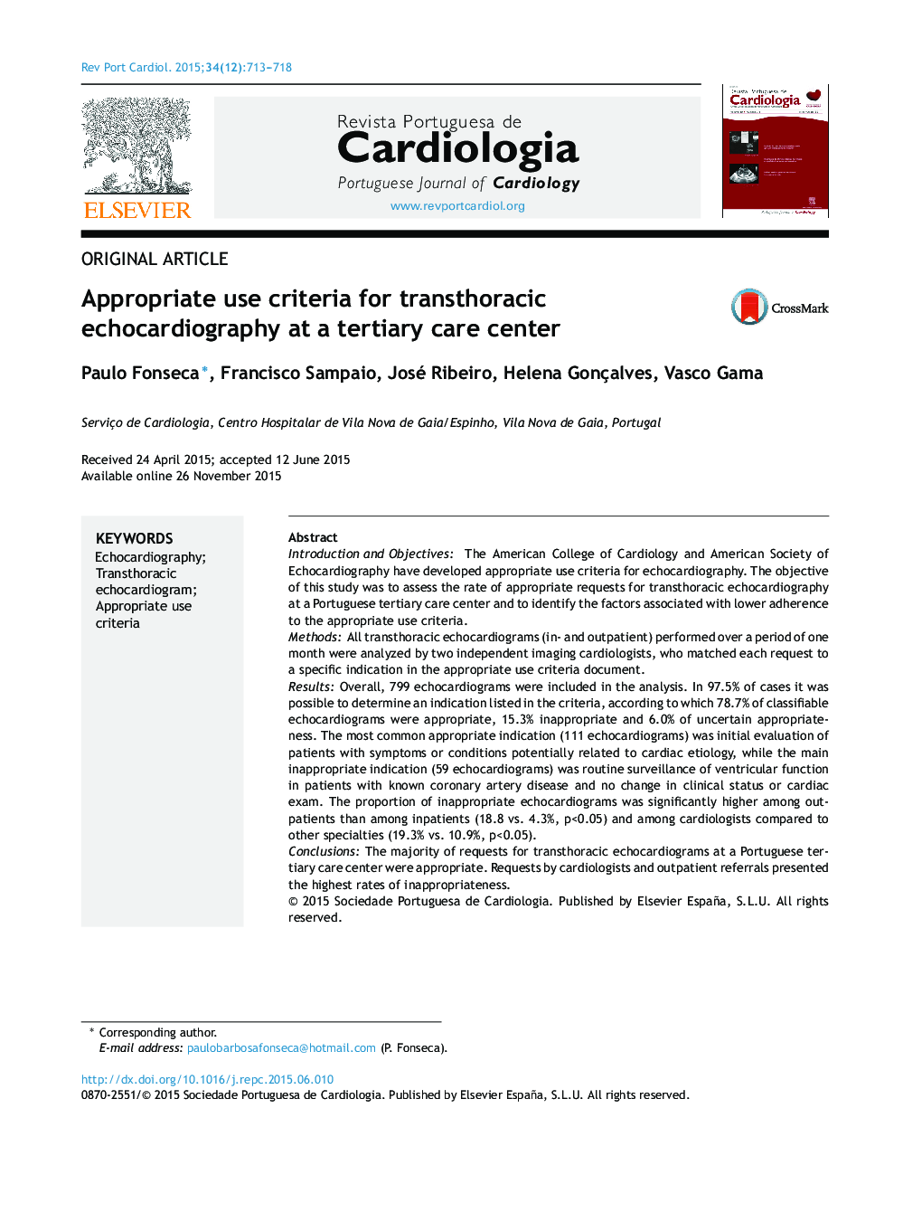 Appropriate use criteria for transthoracic echocardiography at a tertiary care center