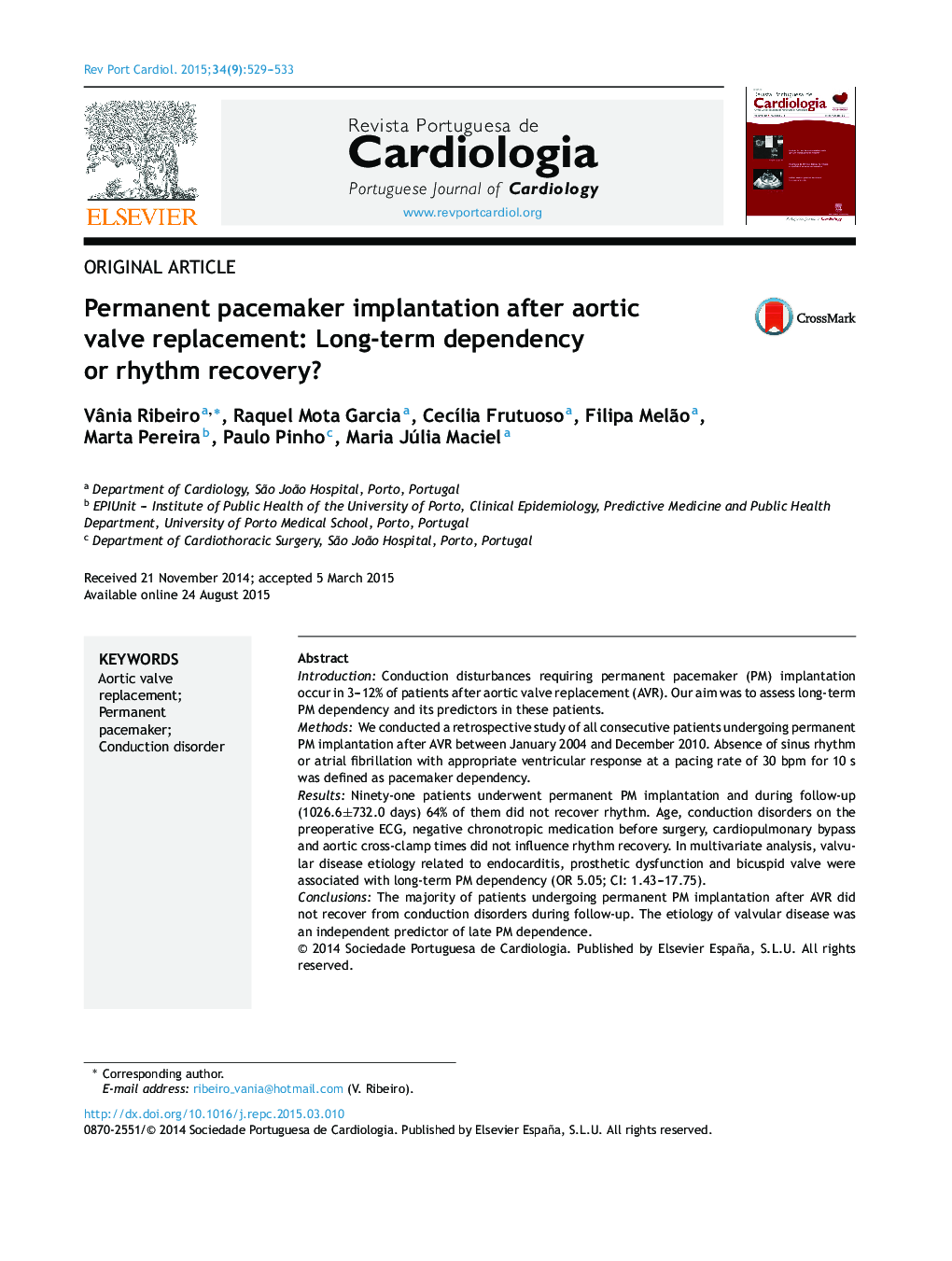 Permanent pacemaker implantation after aortic valve replacement: Long-term dependency or rhythm recovery?