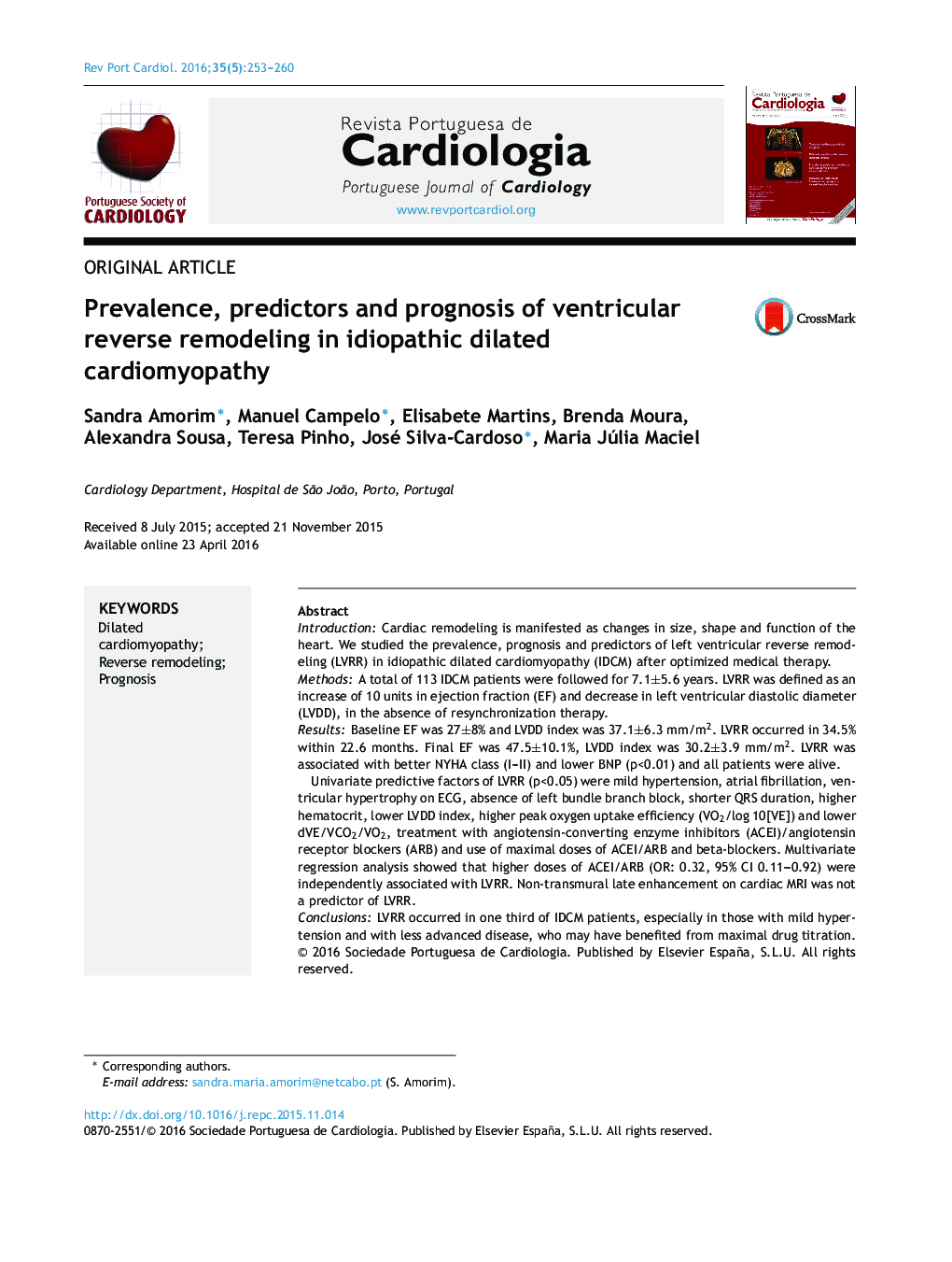 Prevalence, predictors and prognosis of ventricular reverse remodeling in idiopathic dilated cardiomyopathy