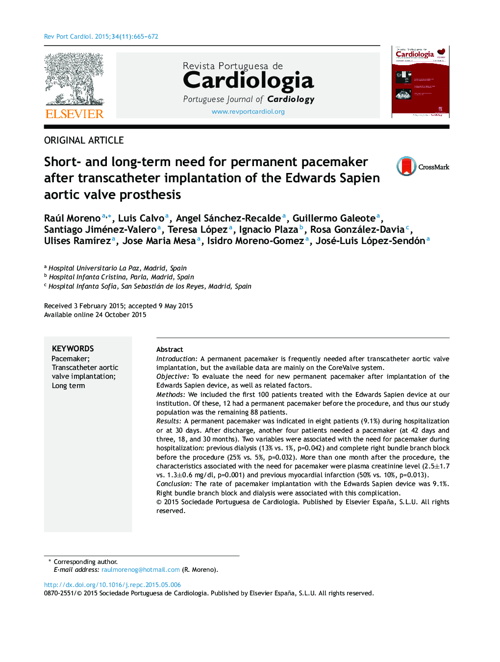 Short- and long-term need for permanent pacemaker after transcatheter implantation of the Edwards Sapien aortic valve prosthesis