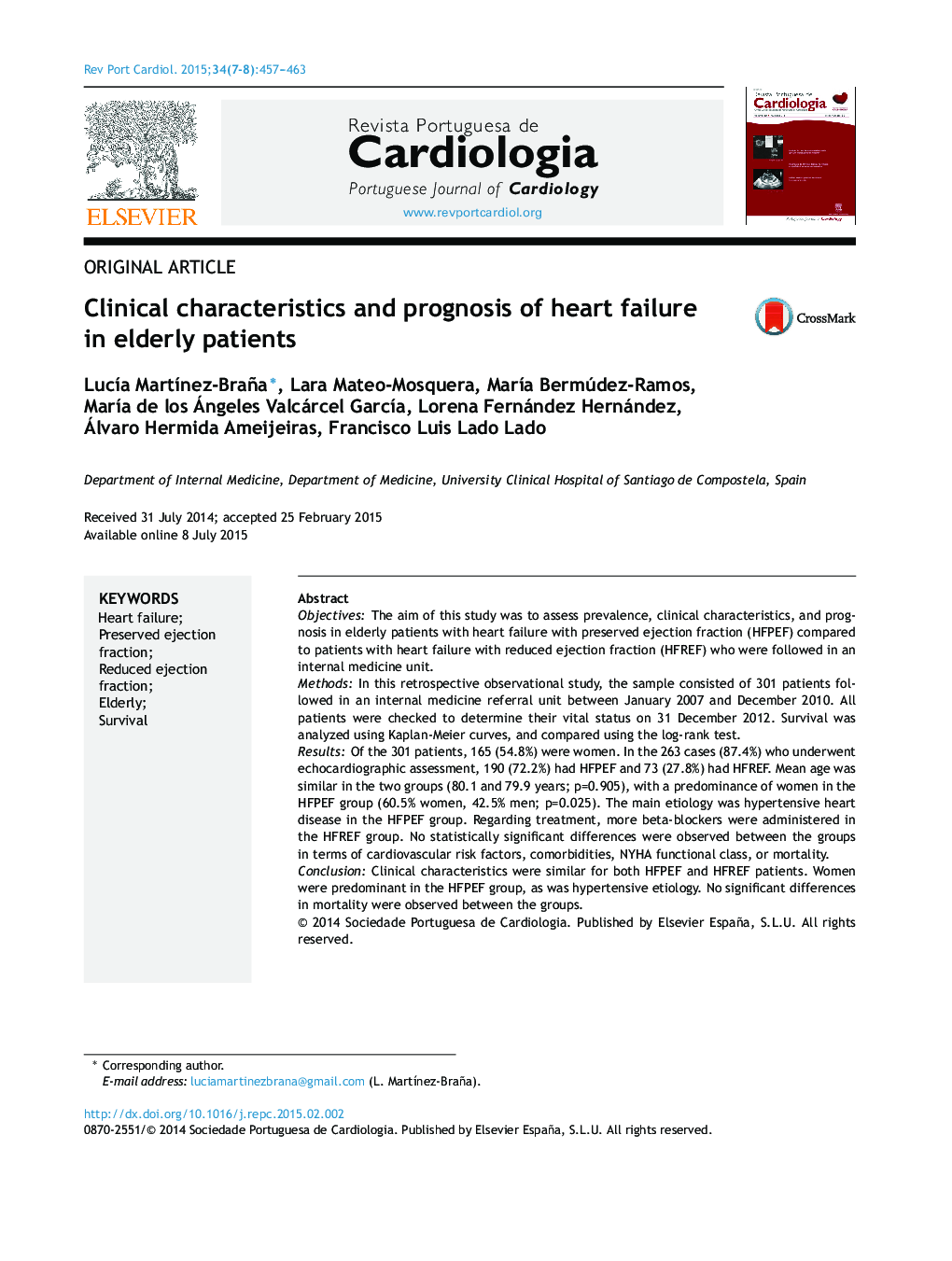 Clinical characteristics and prognosis of heart failure in elderly patients