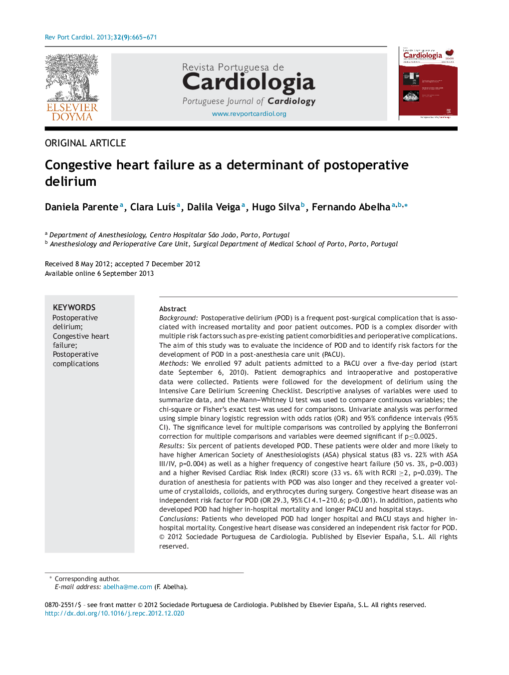 Congestive heart failure as a determinant of postoperative delirium