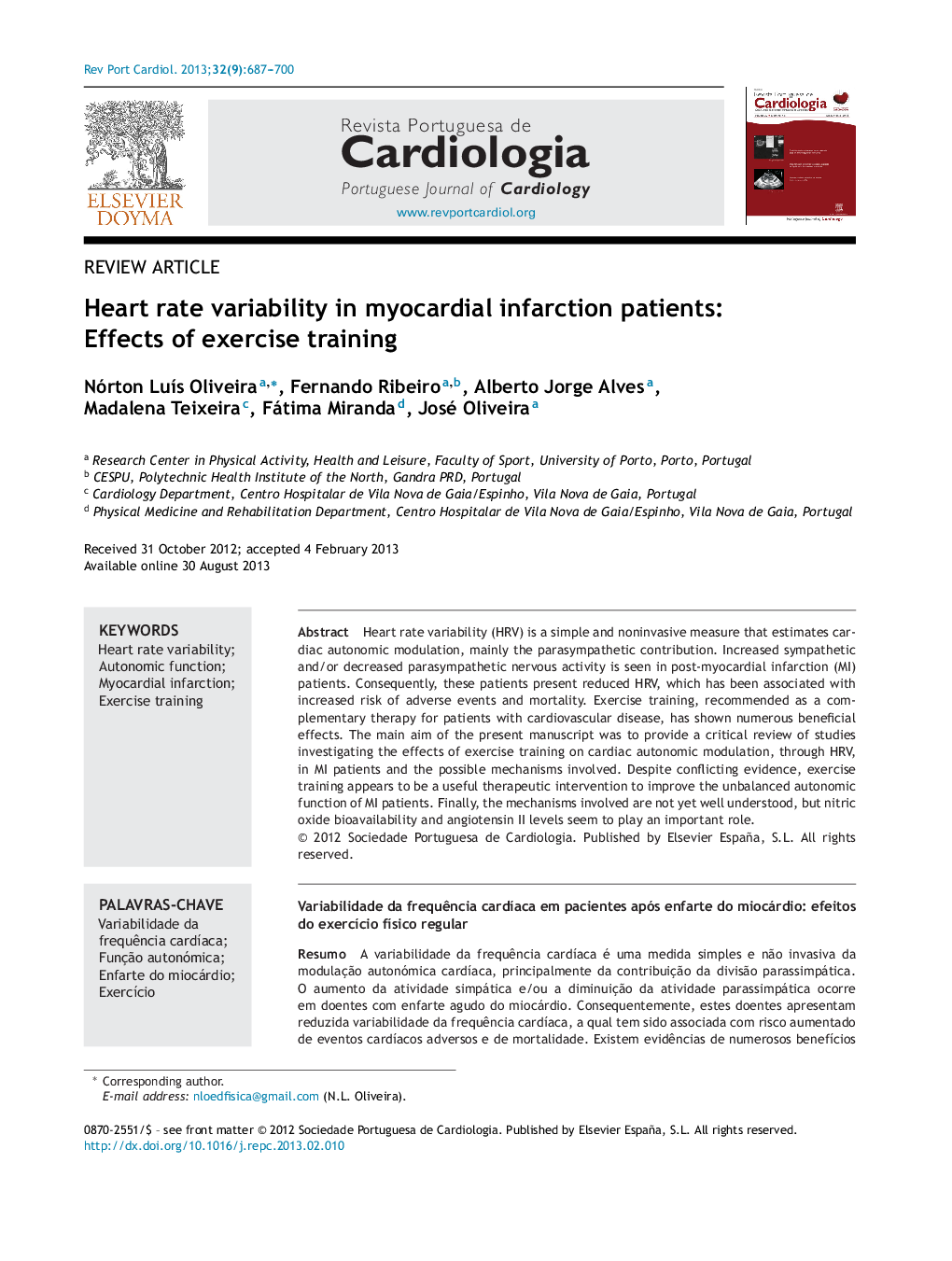 Heart rate variability in myocardial infarction patients: Effects of exercise training