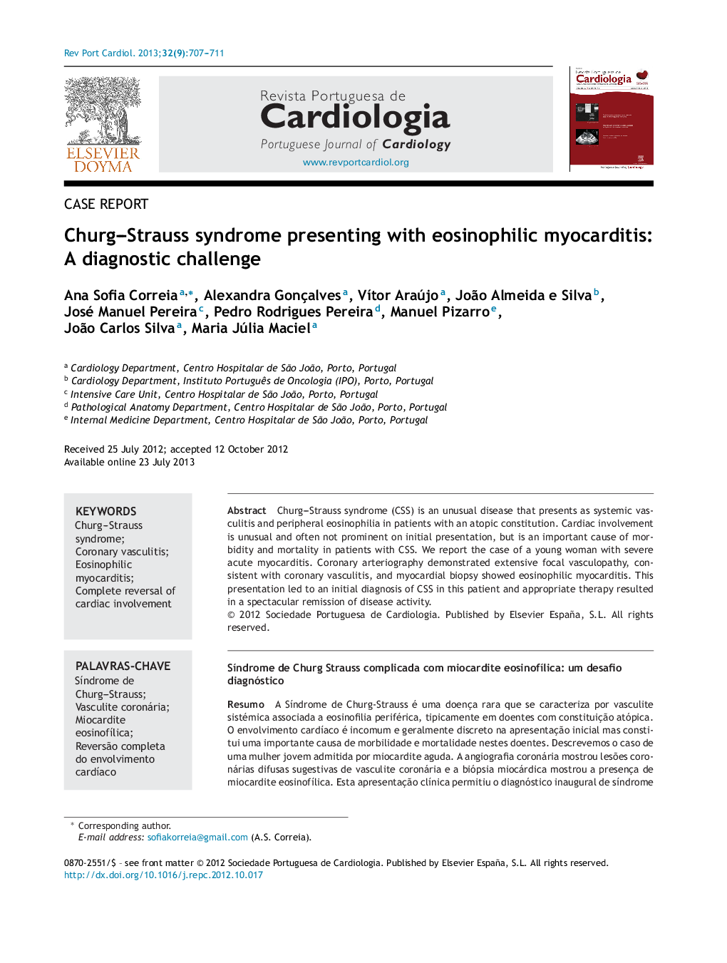 Churg–Strauss syndrome presenting with eosinophilic myocarditis: A diagnostic challenge