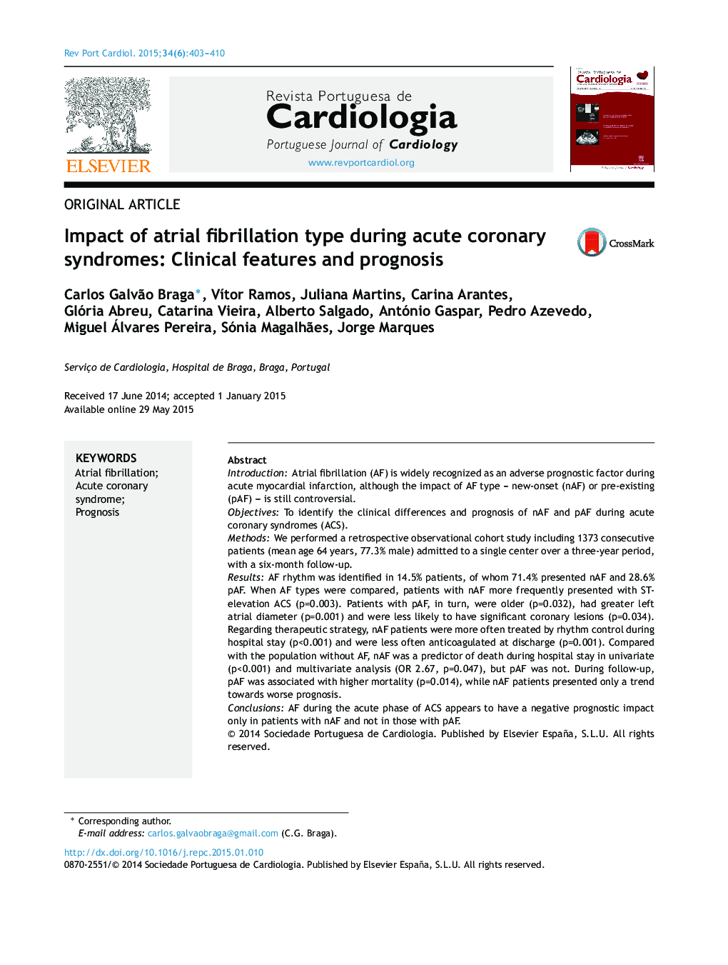 Impact of atrial fibrillation type during acute coronary syndromes: Clinical features and prognosis