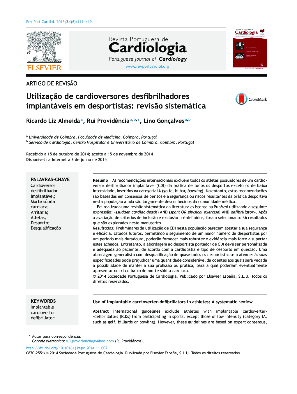 Utilização de cardioversores desfibrilhadores implantáveis em desportistas: revisão sistemática