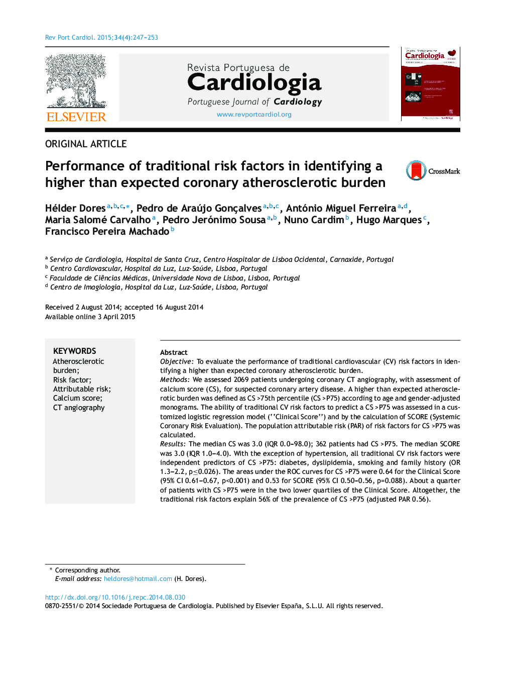 Performance of traditional risk factors in identifying a higher than expected coronary atherosclerotic burden