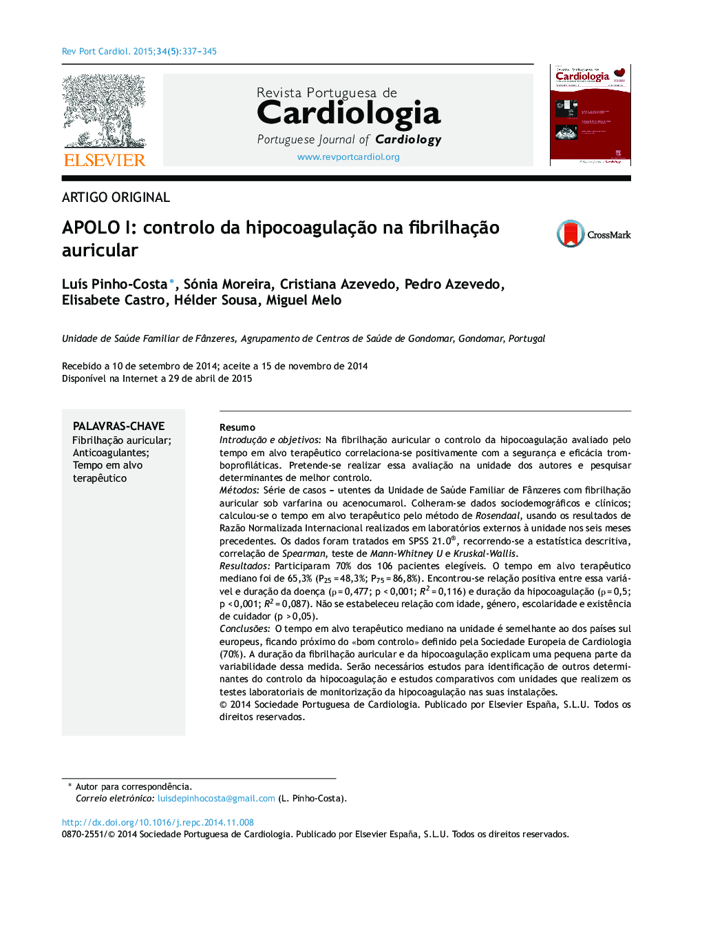 APOLO I: controlo da hipocoagulação na fibrilhação auricular