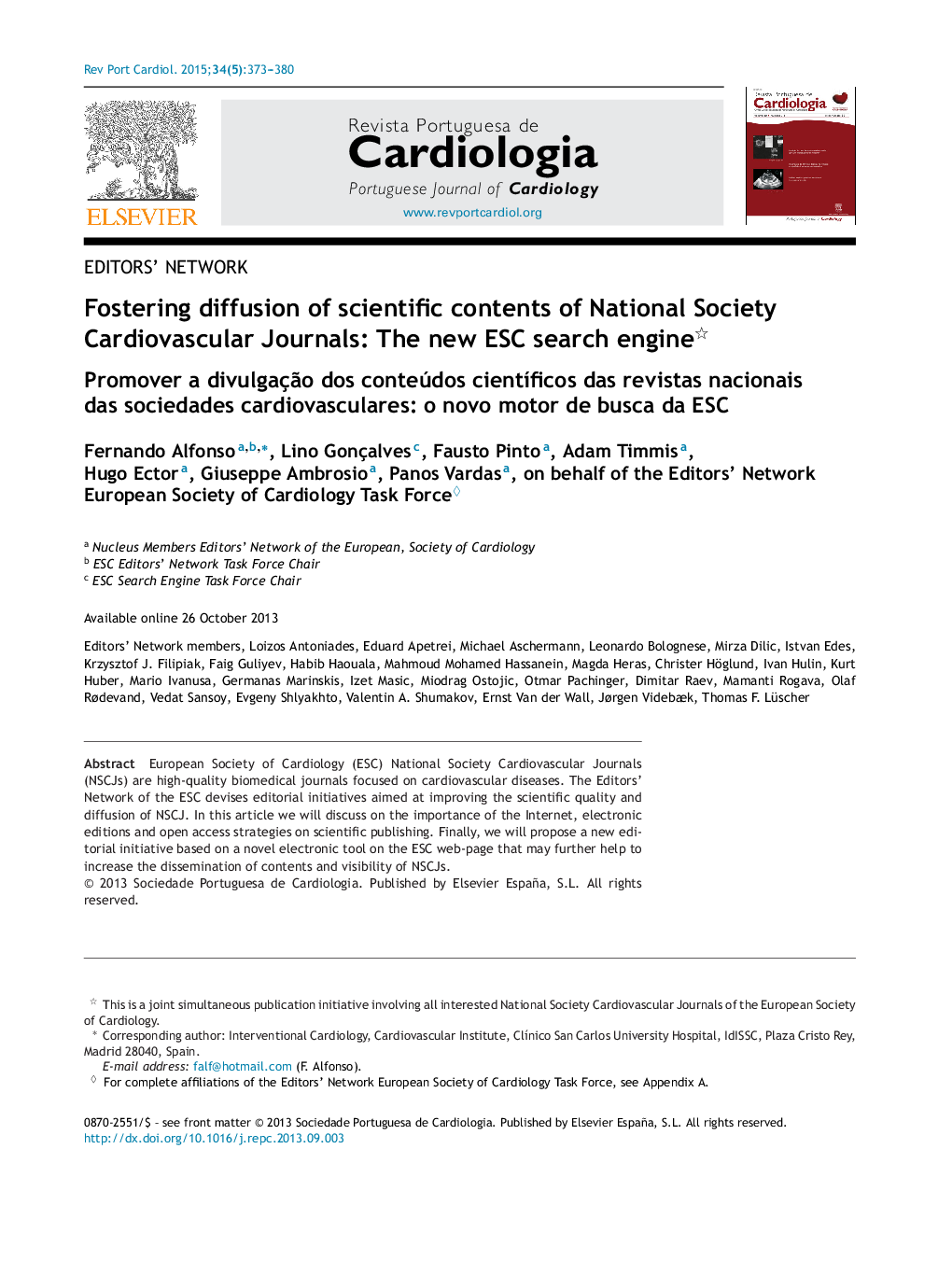 Fostering diffusion of scientific contents of National Society Cardiovascular Journals: The new ESC search engine 