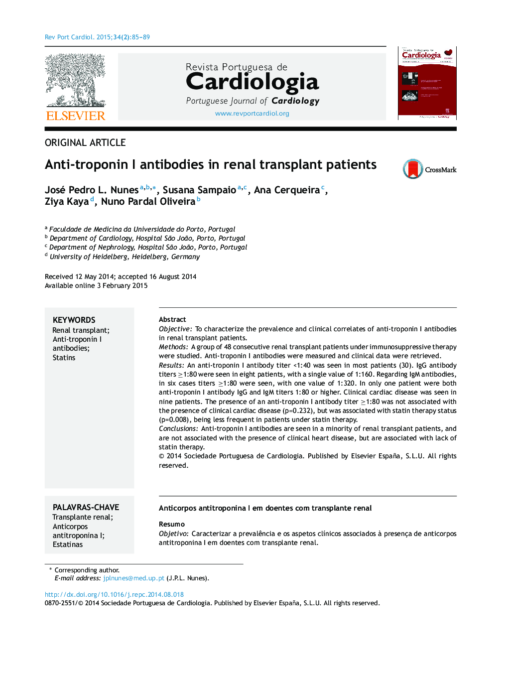 Anti-troponin I antibodies in renal transplant patients