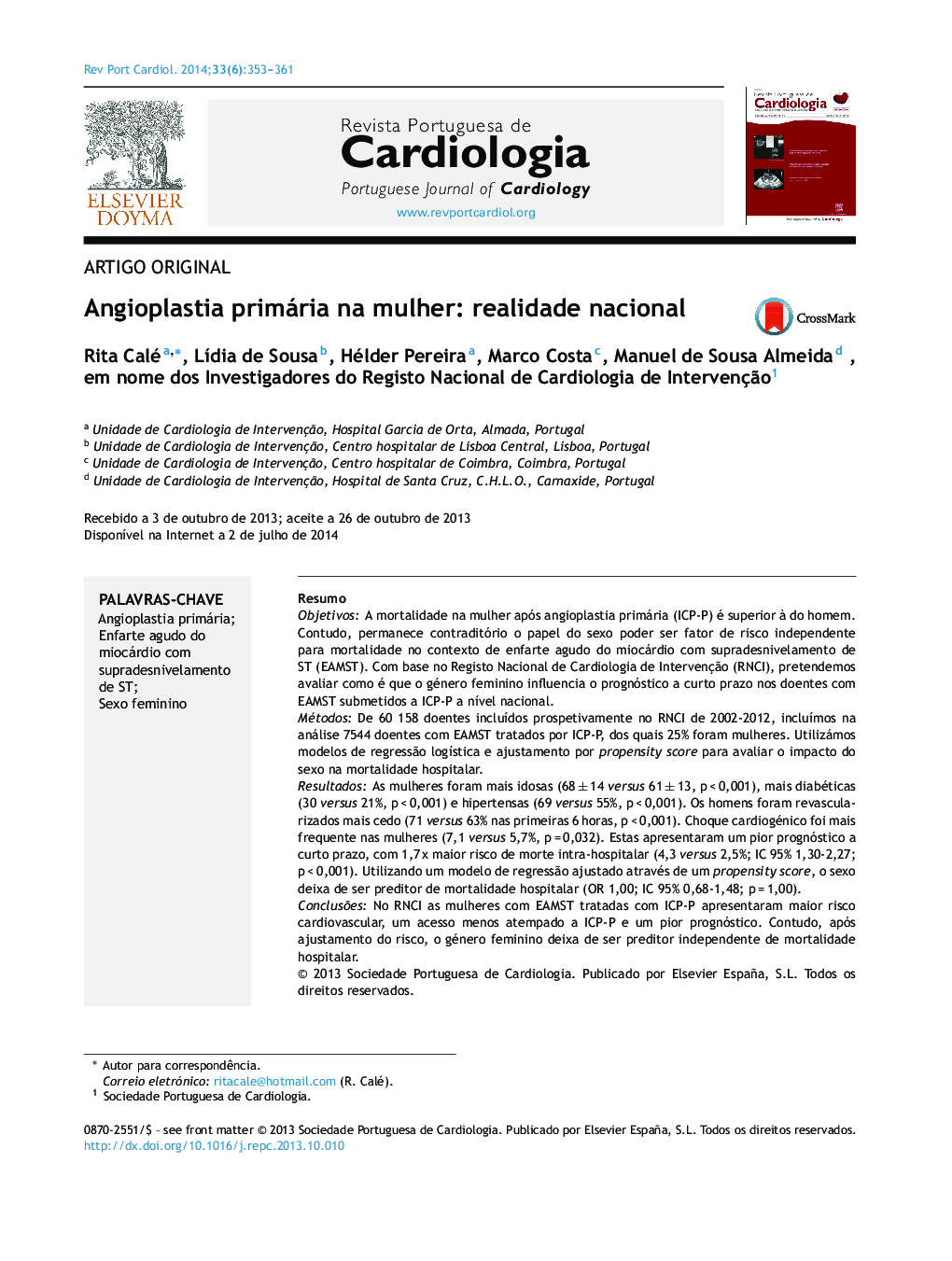 Angioplastia primária na mulher: realidade nacional