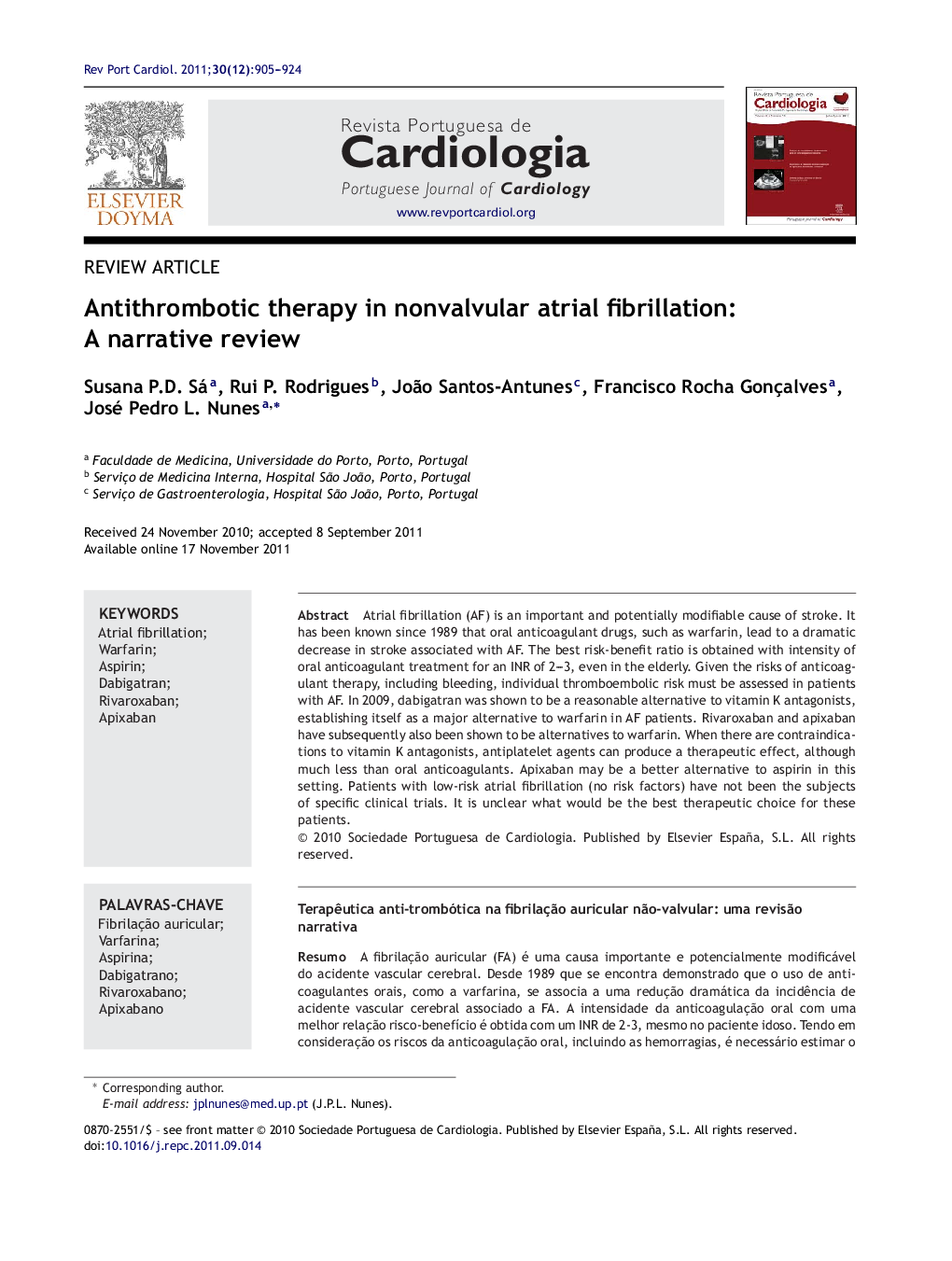 Antithrombotic therapy in nonvalvular atrial fibrillation: A narrative review