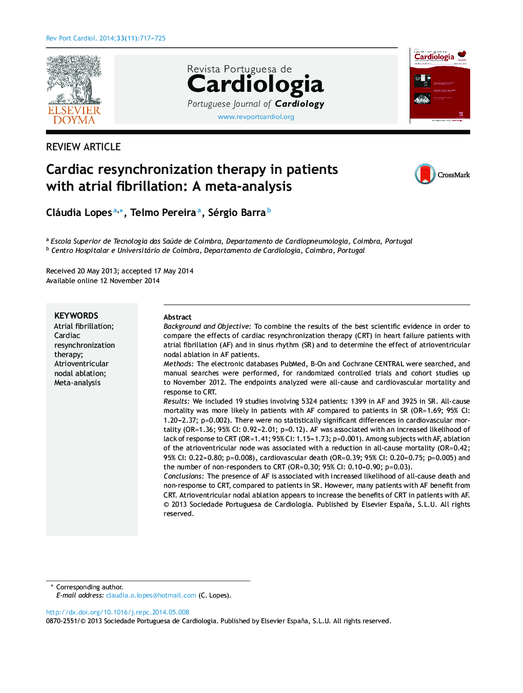 Cardiac resynchronization therapy in patients with atrial fibrillation: A meta-analysis
