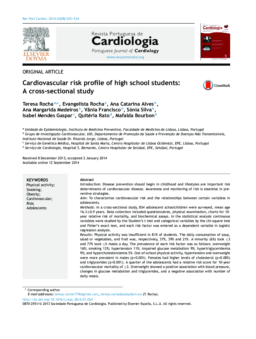 Cardiovascular risk profile of high school students: A cross-sectional study