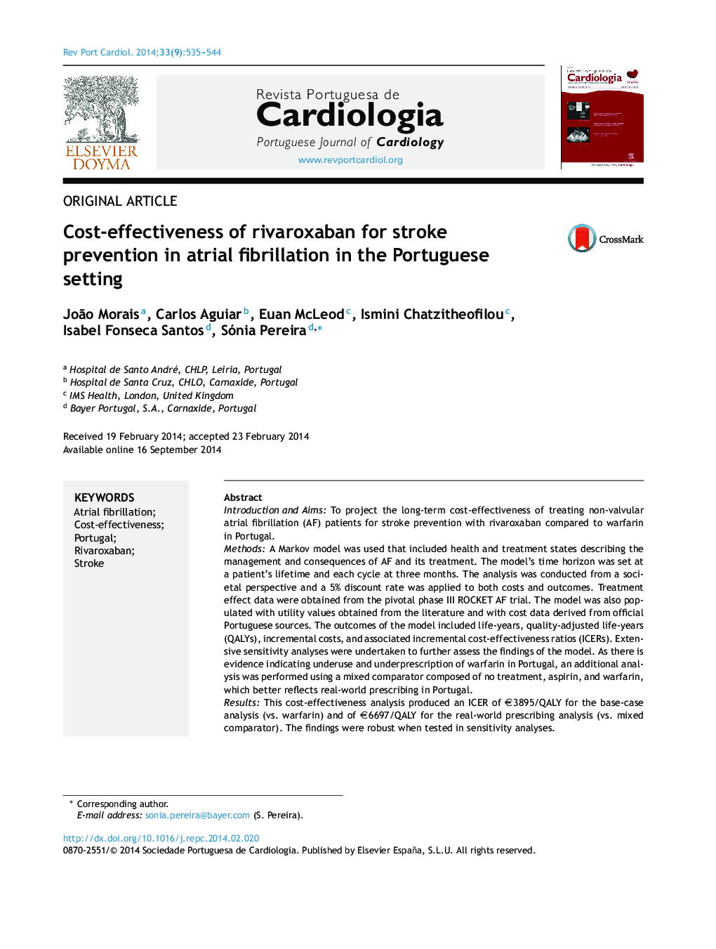 Cost-effectiveness of rivaroxaban for stroke prevention in atrial fibrillation in the Portuguese setting