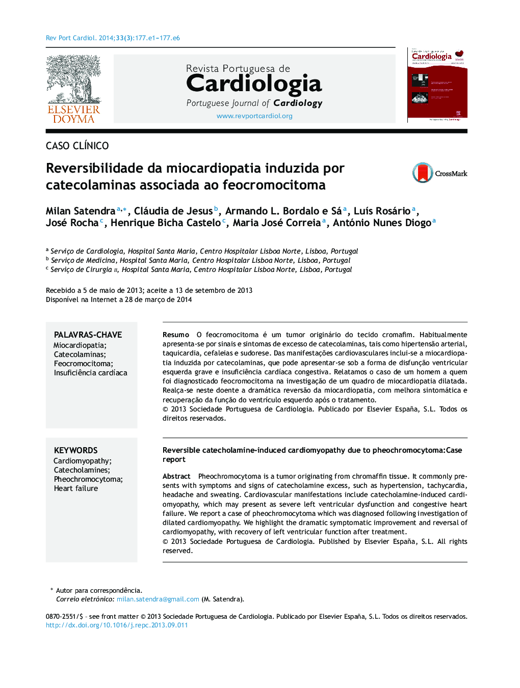 Reversibilidade da miocardiopatia induzida por catecolaminas associada ao feocromocitoma