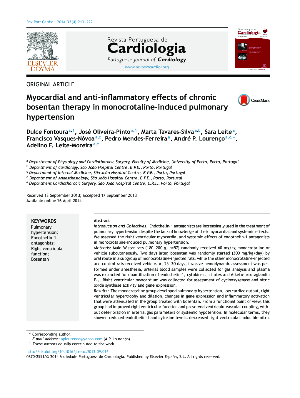 Myocardial and anti-inflammatory effects of chronic bosentan therapy in monocrotaline-induced pulmonary hypertension