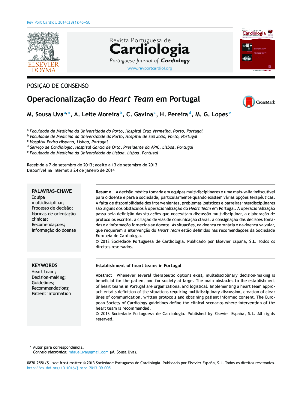 Operacionalização do Heart Team em Portugal