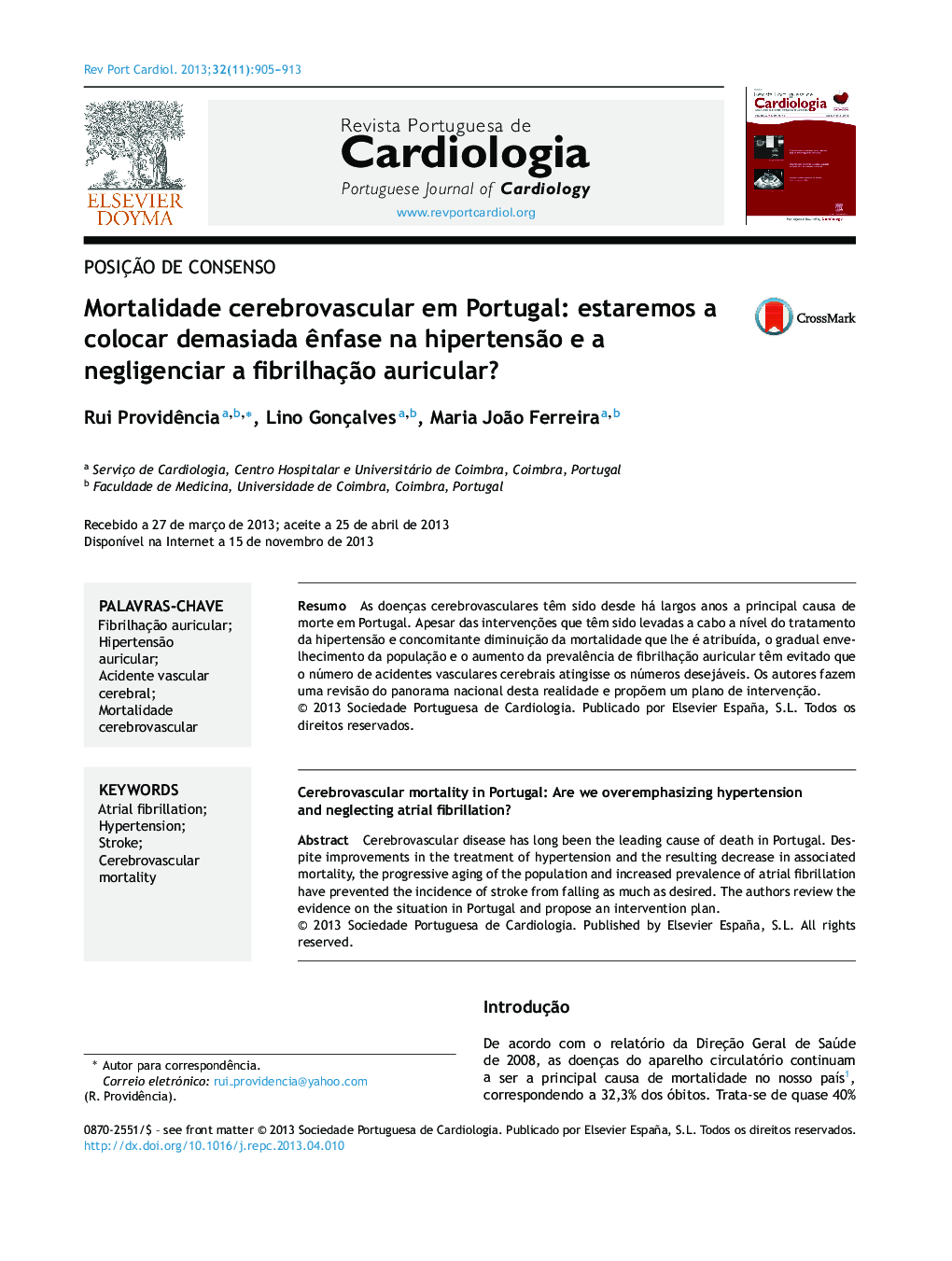 Mortalidade cerebrovascular em Portugal: estaremos a colocar demasiada ênfase na hipertensão e a negligenciar a fibrilhação auricular?