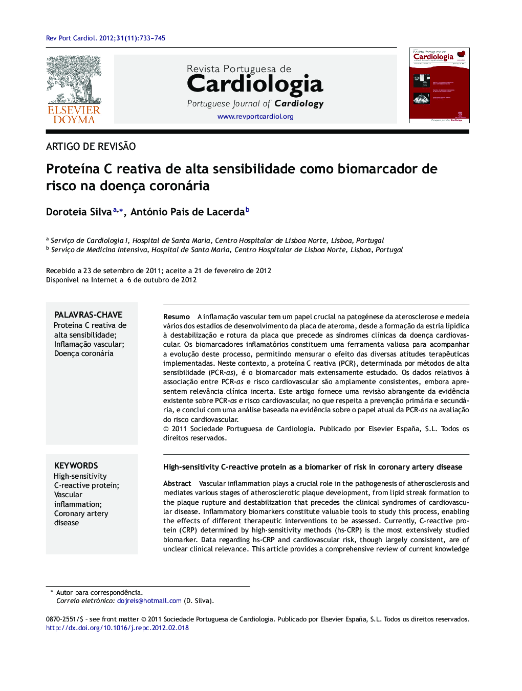 Proteína C reativa de alta sensibilidade como biomarcador de risco na doença coronária