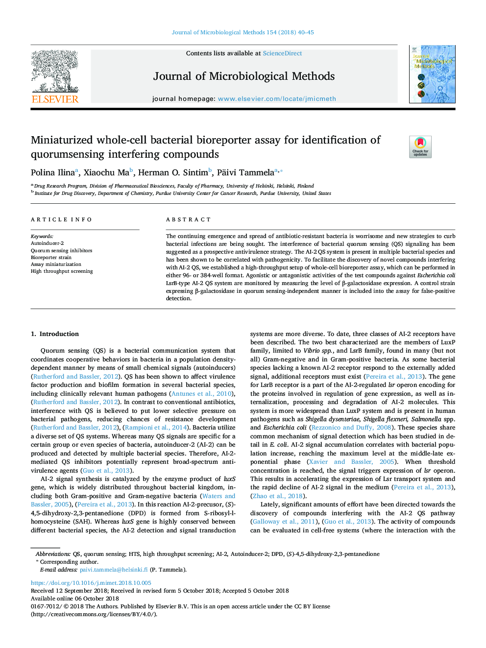 Miniaturized whole-cell bacterial bioreporter assay for identification of quorumsensing interfering compounds