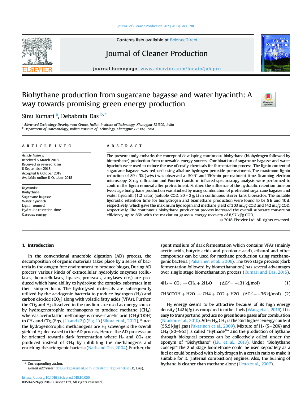 Biohythane production from sugarcane bagasse and water hyacinth: A way towards promising green energy production