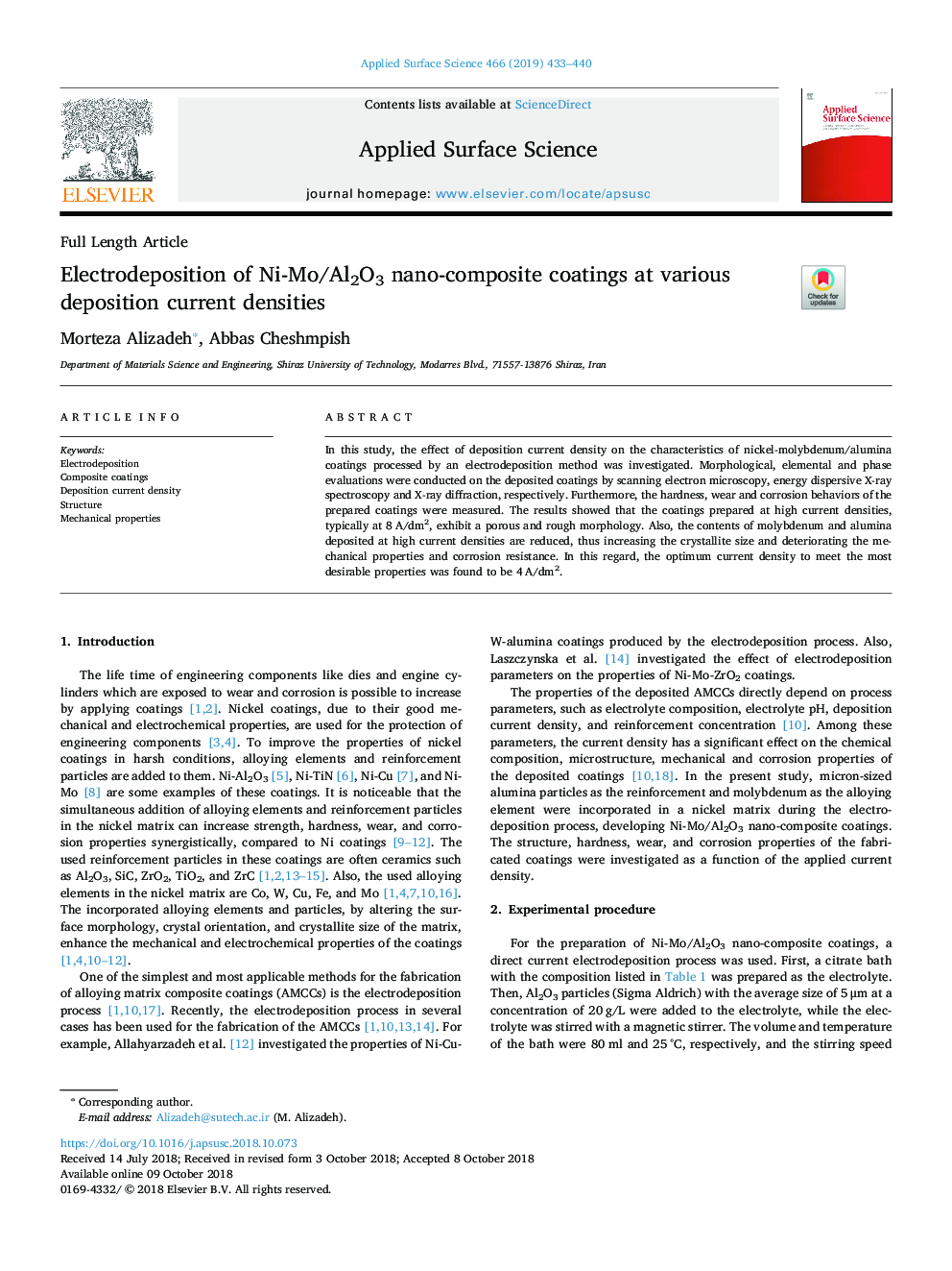 Electrodeposition of Ni-Mo/Al2O3 nano-composite coatings at various deposition current densities