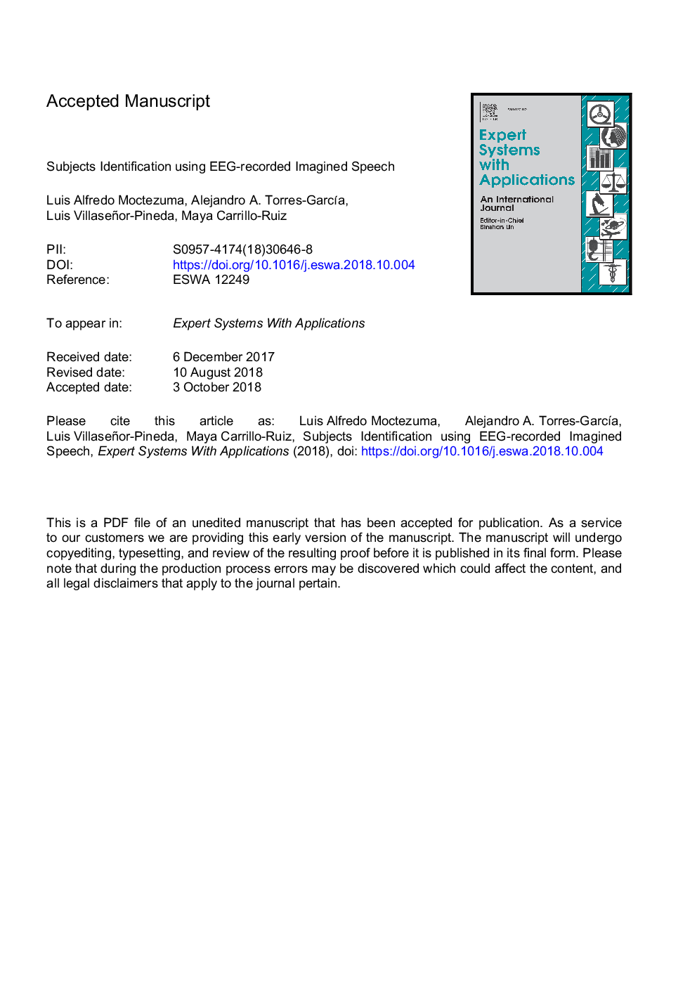 Subjects identification using EEG-recorded imagined speech