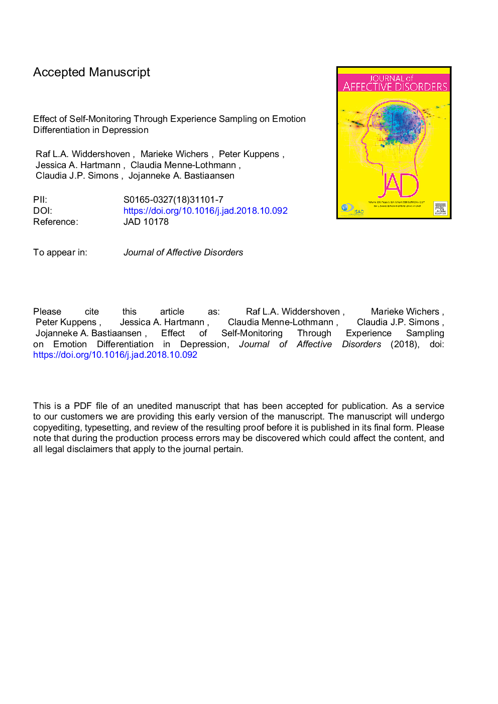 Effect of self-monitoring through experience sampling on emotion differentiation in depression