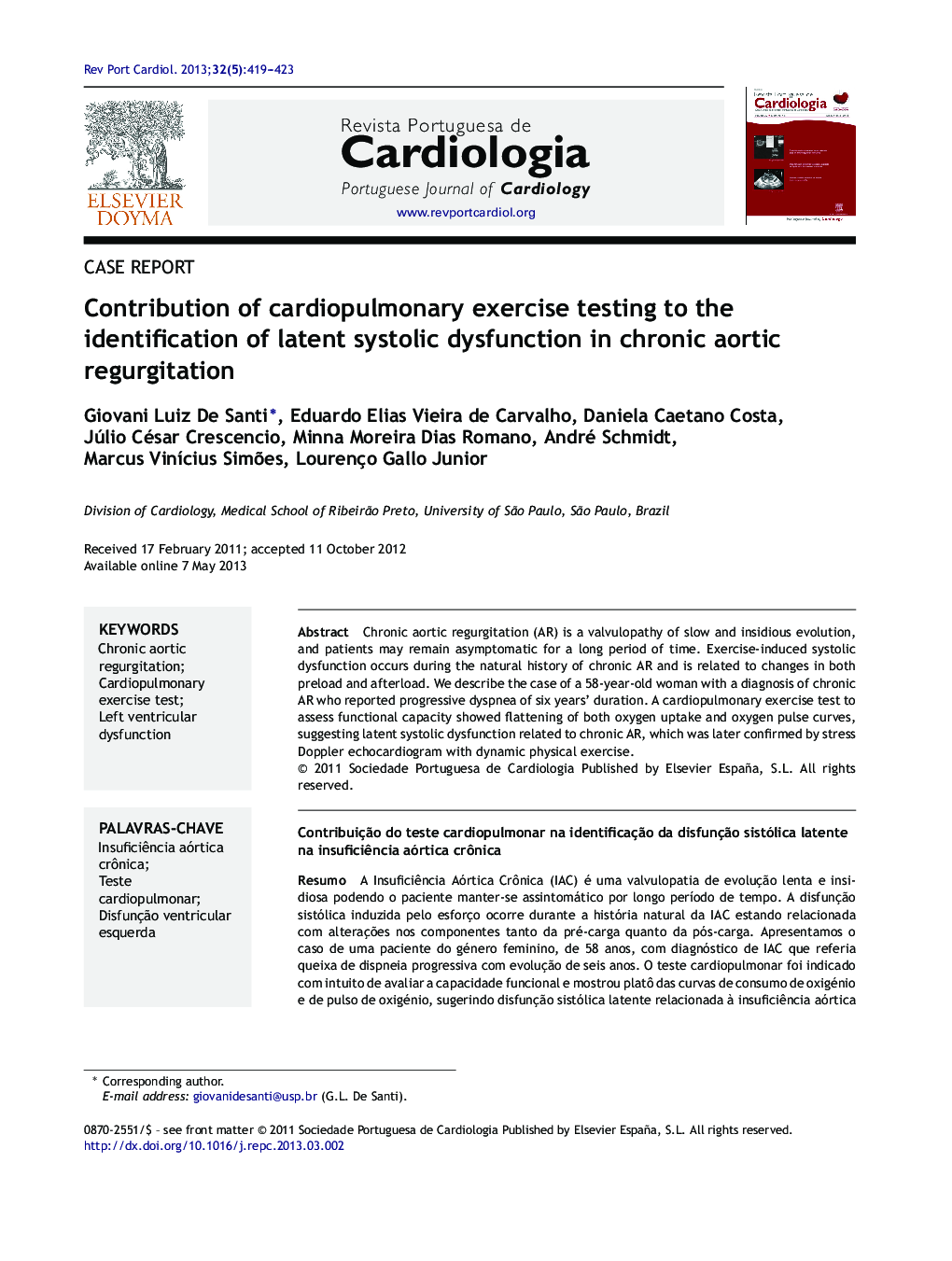 Contribution of cardiopulmonary exercise testing to the identification of latent systolic dysfunction in chronic aortic regurgitation