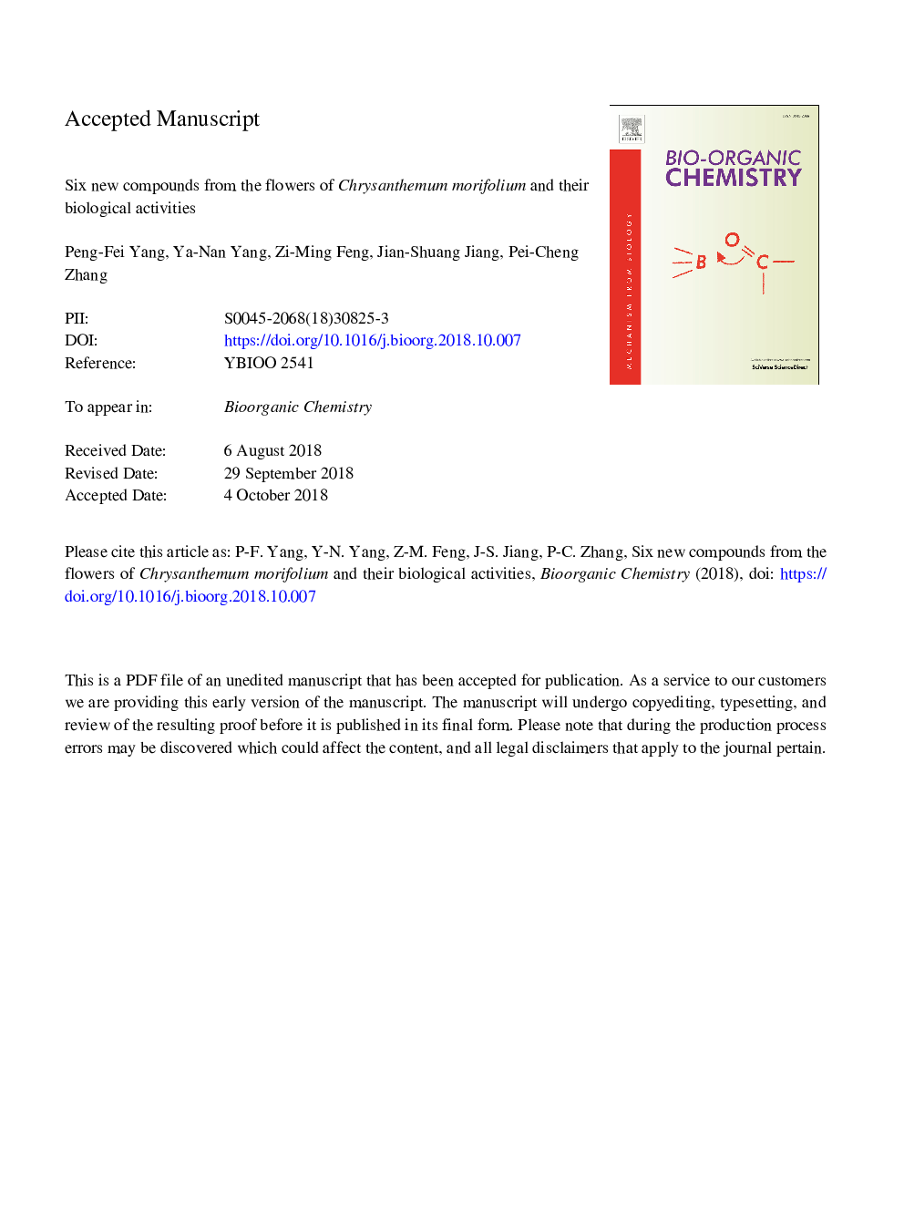 Six new compounds from the flowers of Chrysanthemum morifolium and their biological activities