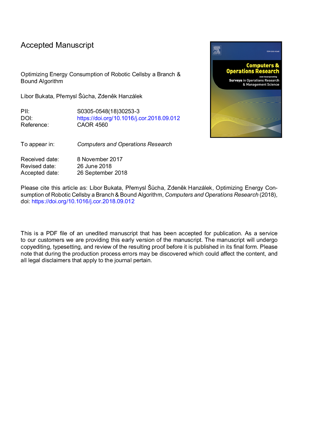 Optimizing energy consumption of robotic cells by a Branch & Bound algorithm