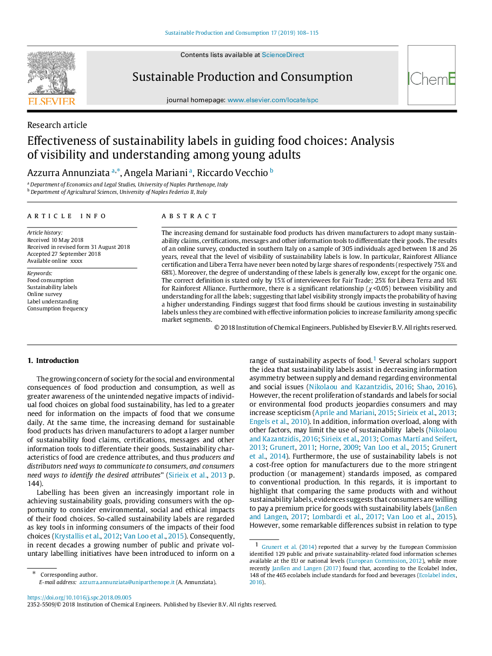 Effectiveness of sustainability labels in guiding food choices: Analysis of visibility and understanding among young adults