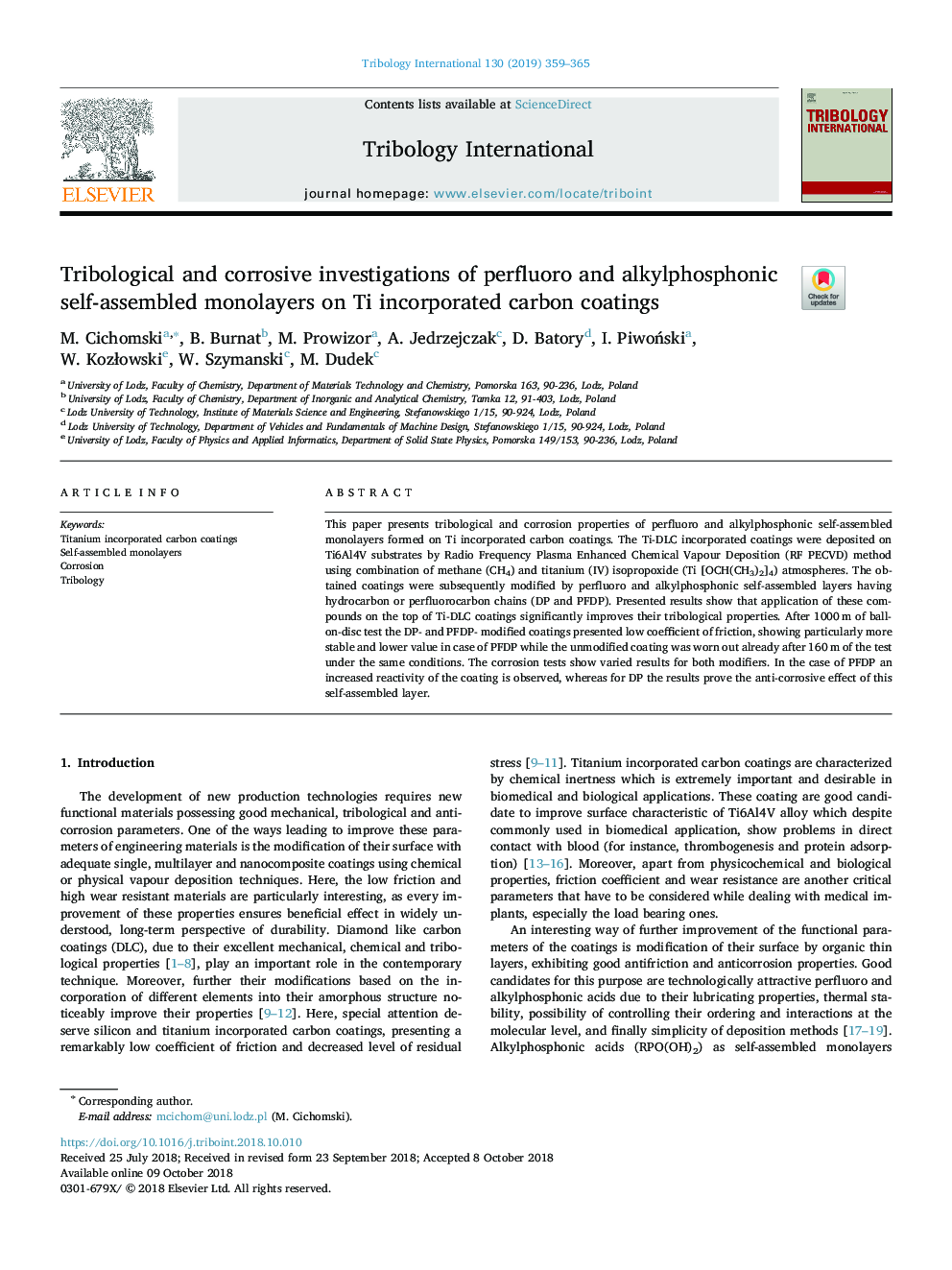 Tribological and corrosive investigations of perfluoro and alkylphosphonic self-assembled monolayers on Ti incorporated carbon coatings