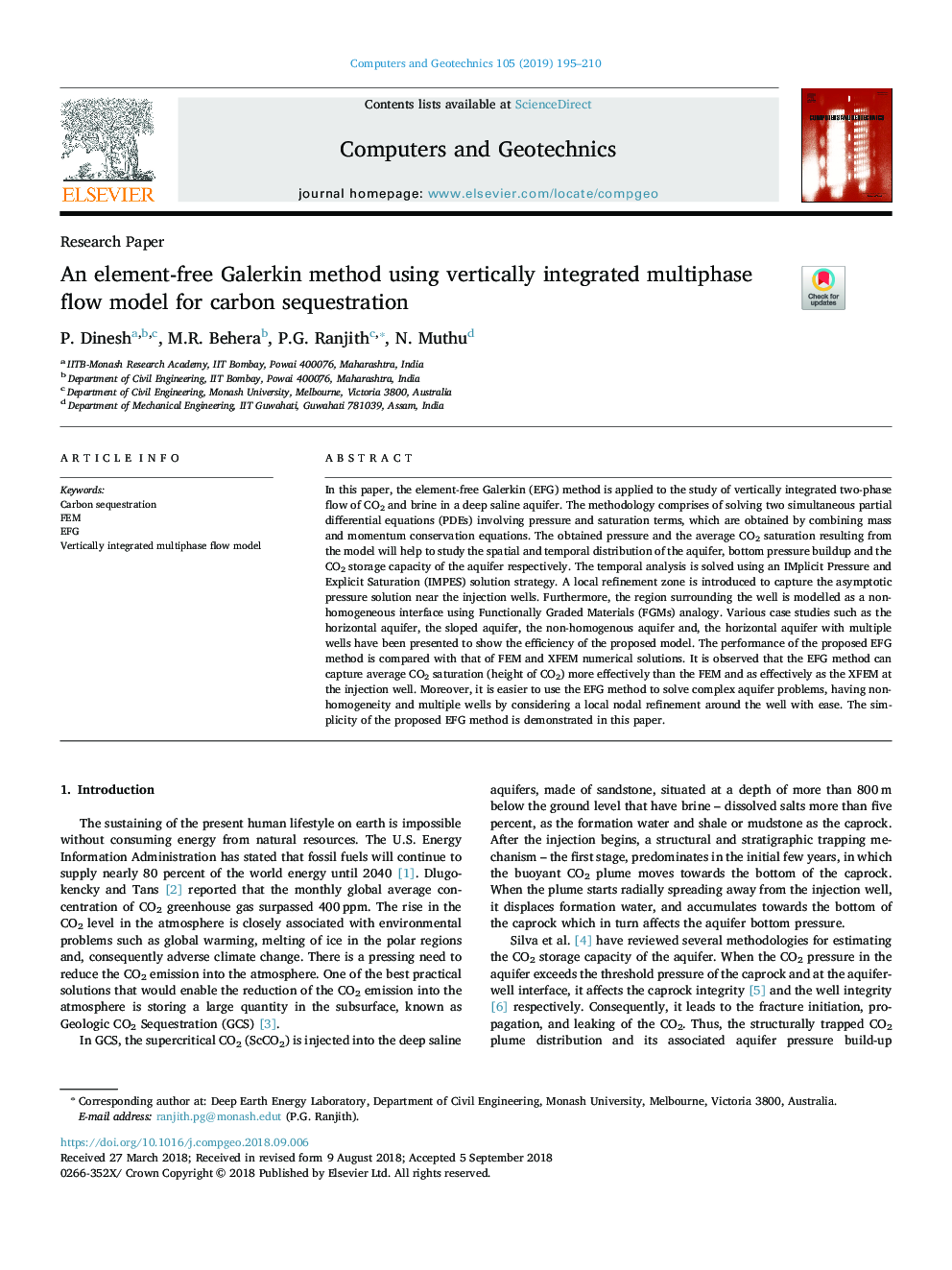 An element-free Galerkin method using vertically integrated multiphase flow model for carbon sequestration