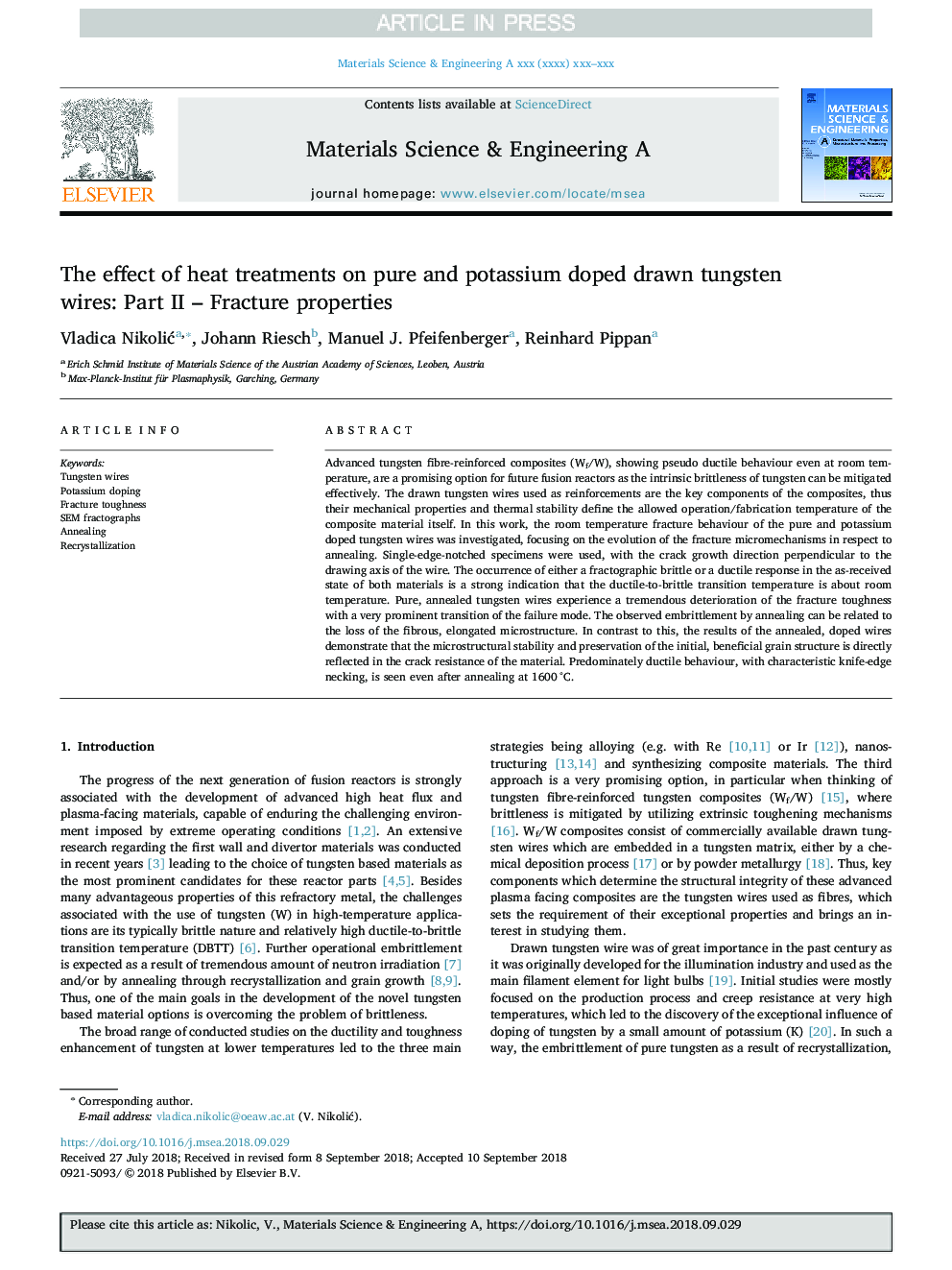 The effect of heat treatments on pure and potassium doped drawn tungsten wires: Part II - Fracture properties