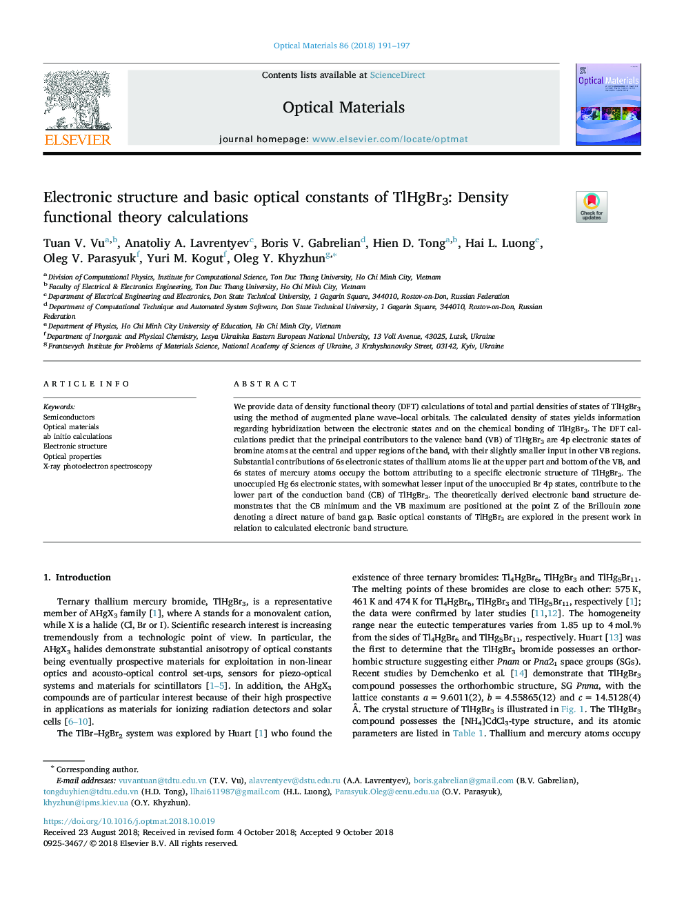 Electronic structure and basic optical constants of TlHgBr3: Density functional theory calculations