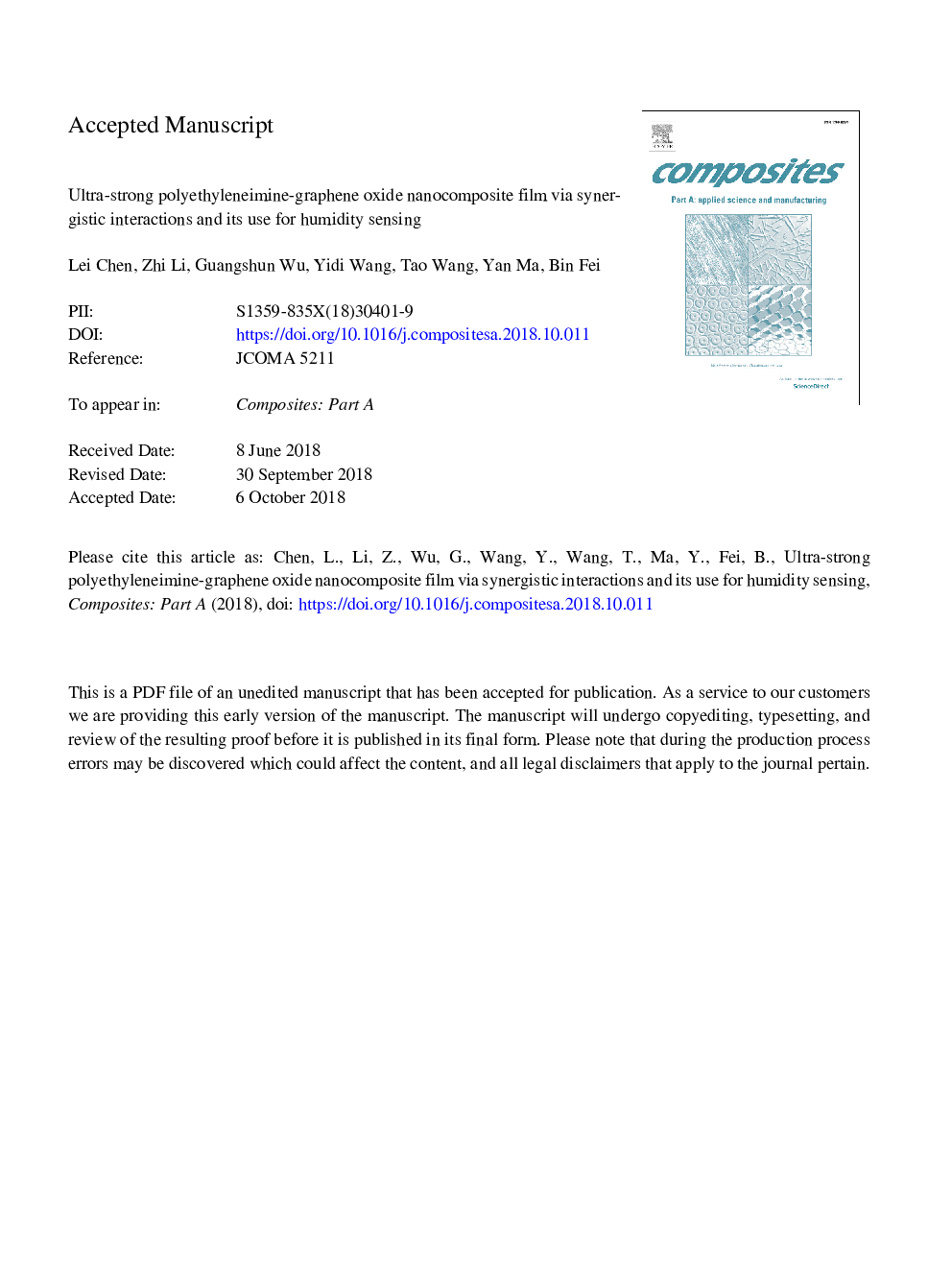 Ultra-strong polyethyleneimine-graphene oxide nanocomposite film via synergistic interactions and its use for humidity sensing