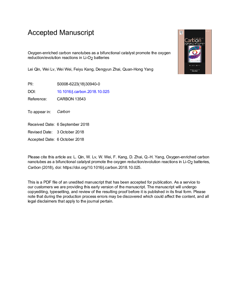 Oxygen-enriched carbon nanotubes as a bifunctional catalyst promote the oxygen reduction/evolution reactions in Li-O2 batteries